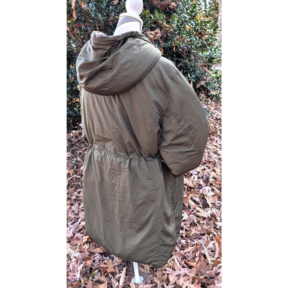 Reebok Reversable Parka Coat Wm 2X Puffer Hooded Cinch Waist Winter Olive Pink - Picture 10 of 15